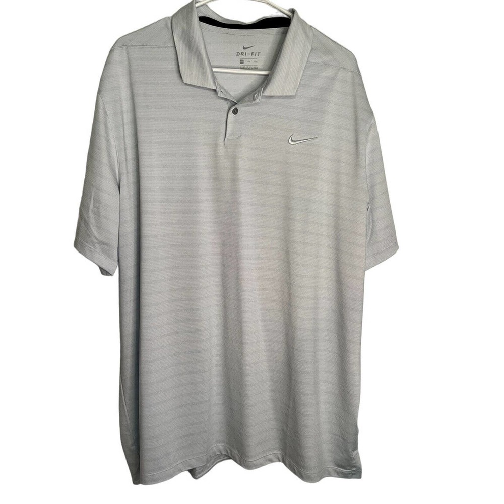 Nike Dri Fit Gray Polo Shirt Mens Collar Pullover Strech Size 2XL‎